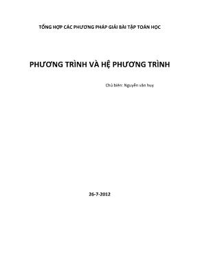 Tổng hợp các phương pháp giải bài tập Toán học Phương trình và hệ phương trình